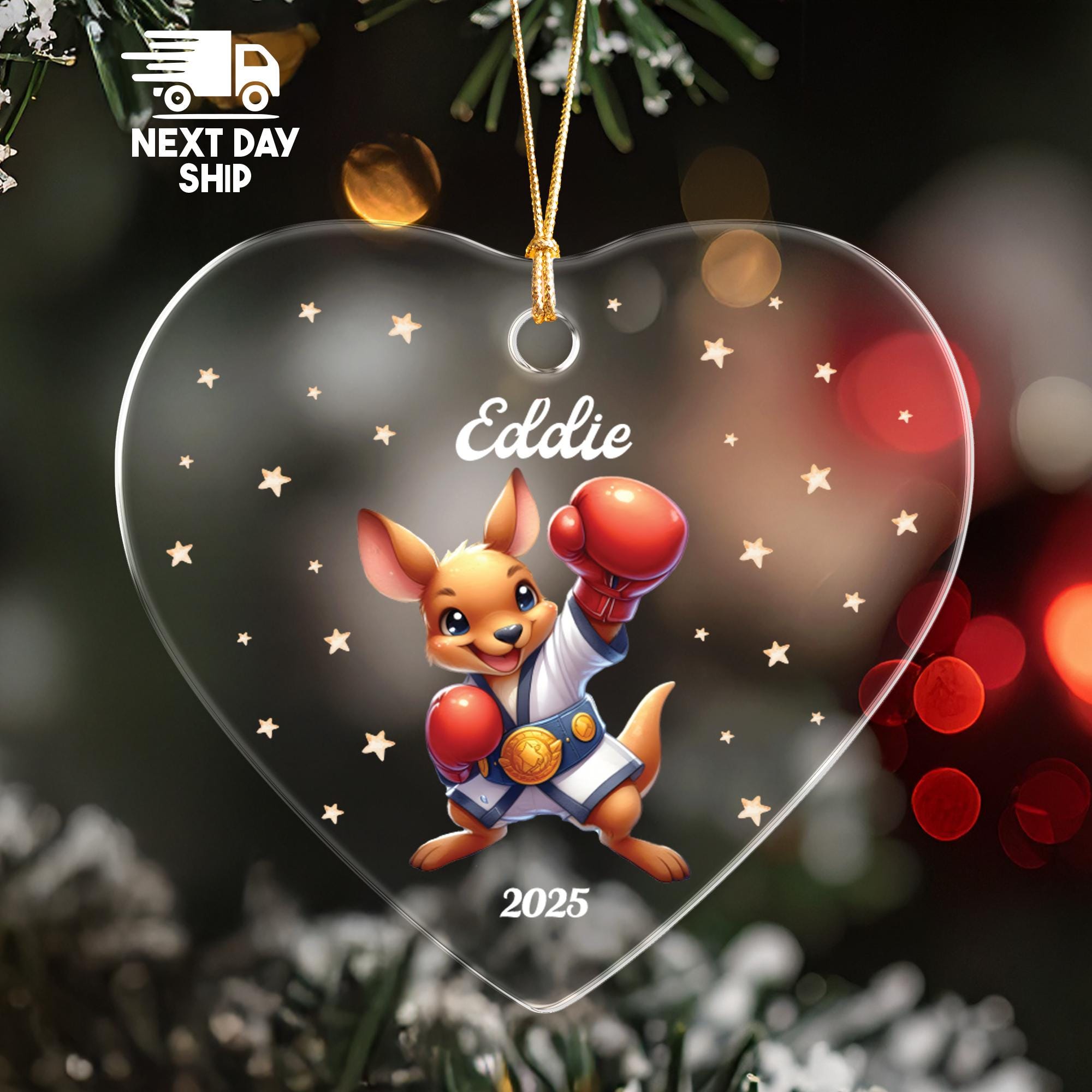 Personalized Boxing Ornament 2025, Custom Name Cute Kangaroo Boxer Gift, Glass Ceramic Acrylic, Sports Keepsake for Kids