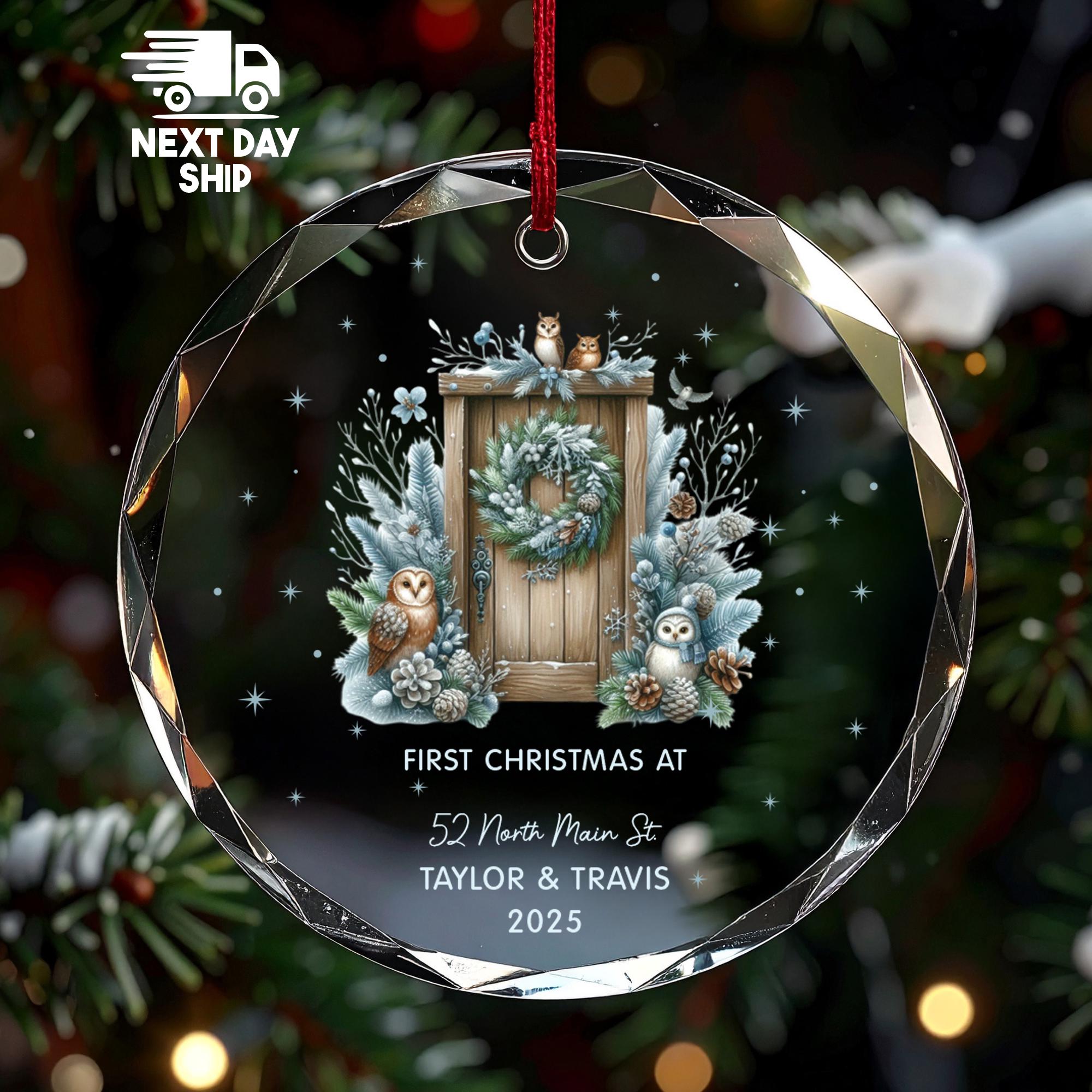 First Christmas at Our New Home Ornament, Personalized Address Keepsake 2025, Winter Owl Decor, A Wise Holiday Welcome