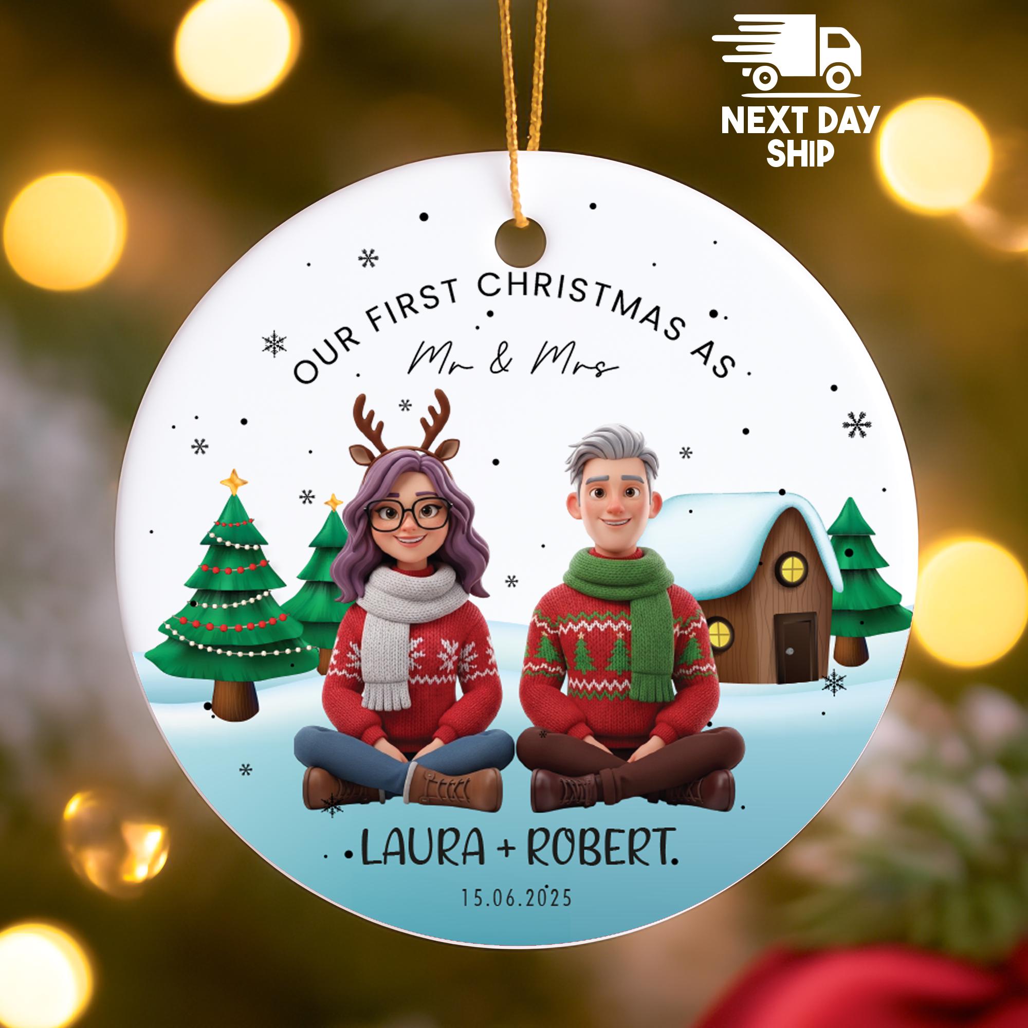 Our First Christmas as Mr and Mrs Ornament, Personalized Couple Keepsake, Custom Names & Date Gift, Our First Holiday Adventure