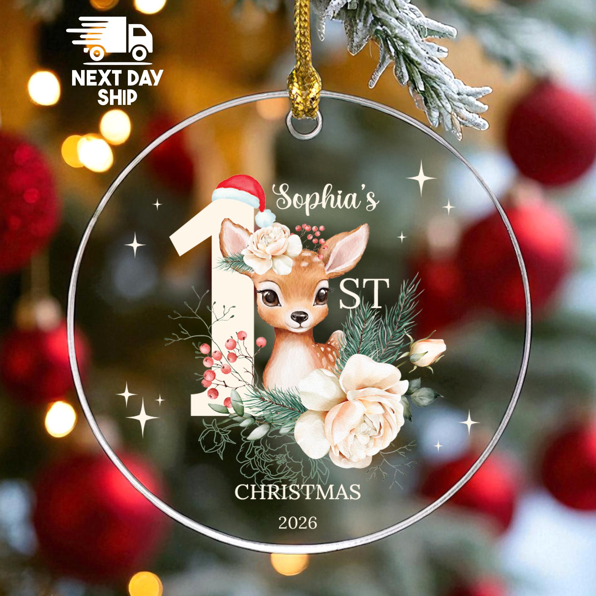 Personalized 1st Christmas Ornament for Girl 2026, Custom Name Fawn Keepsake, Boho Woodland Decor, A Deer First Holiday