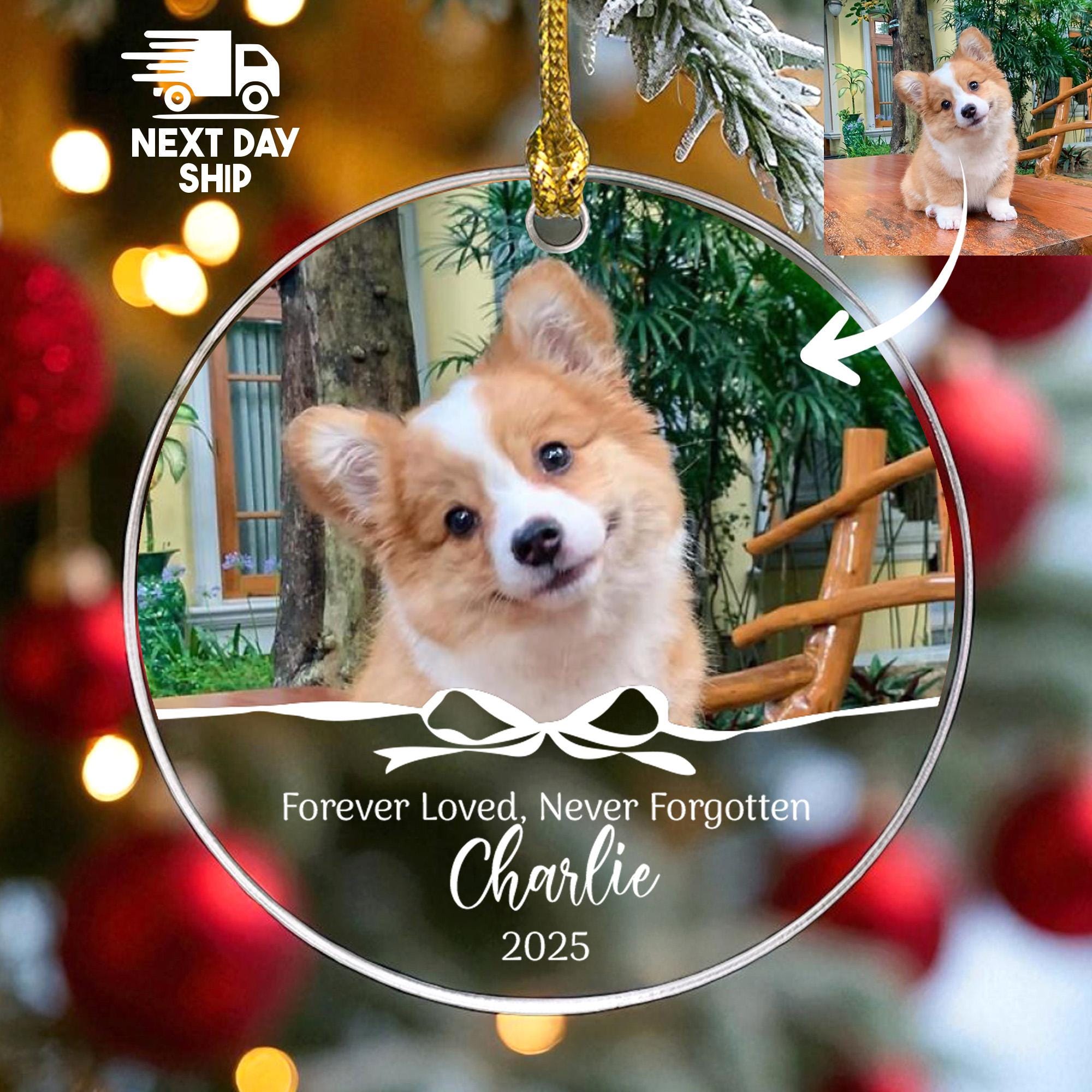 Personalized Dog Memorial Ornament, Custom Pet Photo Keepsake, 'Forever Loved, Never Forgotten' Glass Ceramic Acrylic, Loss of Pet Gift
