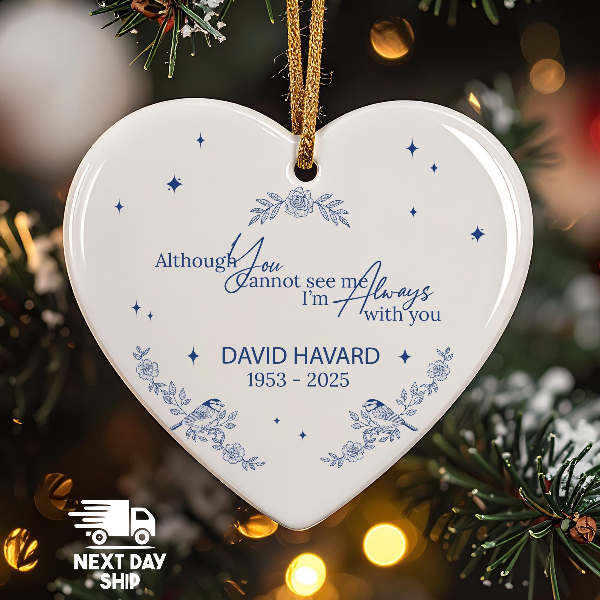 Personalized Memorial Ornament, 'Always with You' Keepsake, Custom Name & Dates, Loss of Dad Grandpa, Glass Ceramic Acrylic, Sympathy Gift