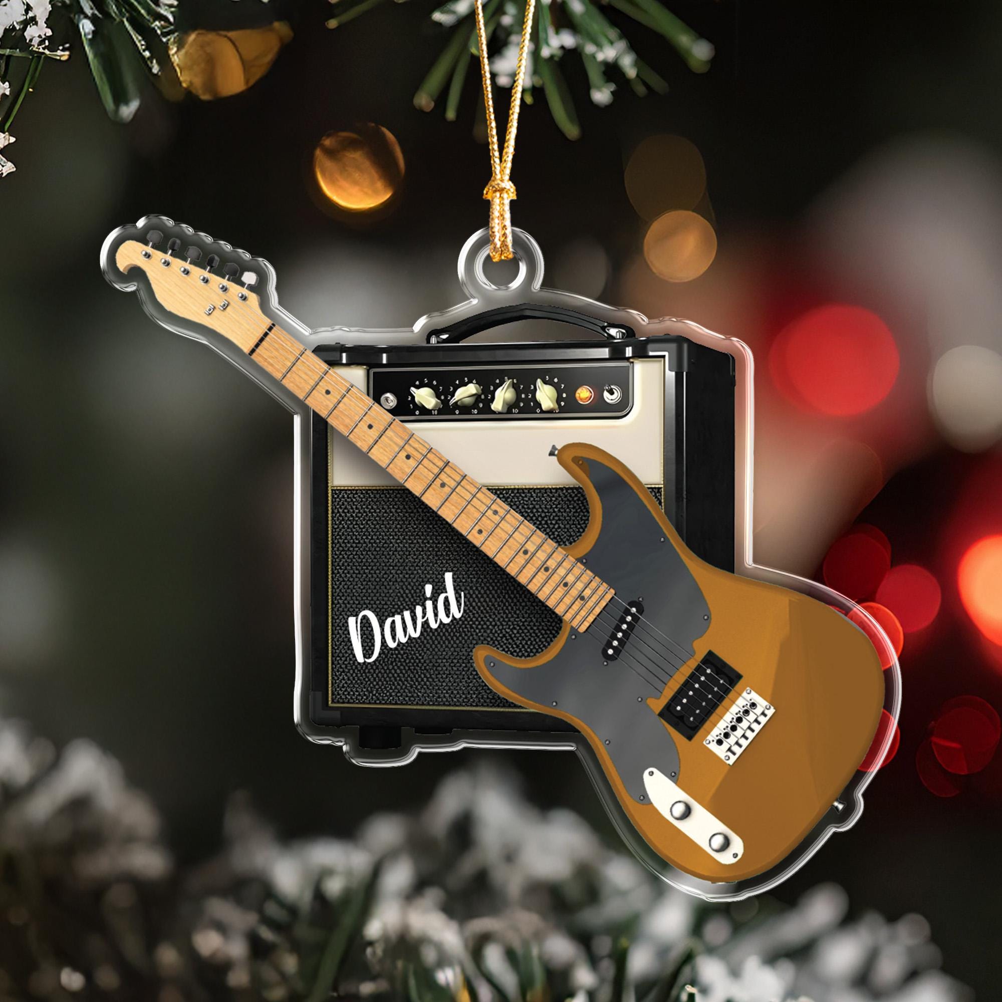 Personalized Guitar Ornament, Custom Name Musician Gift, Guitar Player Christmas Keepsake, Rock Music Lover Decor, Band Member Xmas Gift