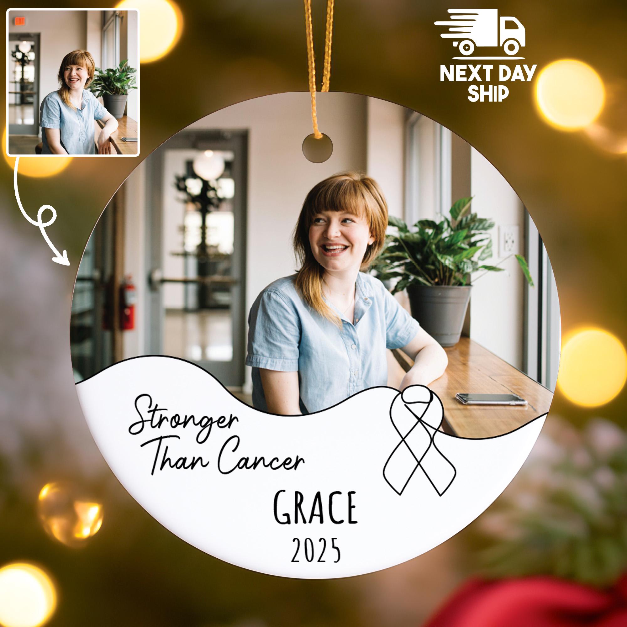Personalized 'Stronger Than Cancer' Photo Ornament, Custom Name 2025 Keepsake, Glass Ceramic Acrylic, Cancer Survivor Warrior Gift