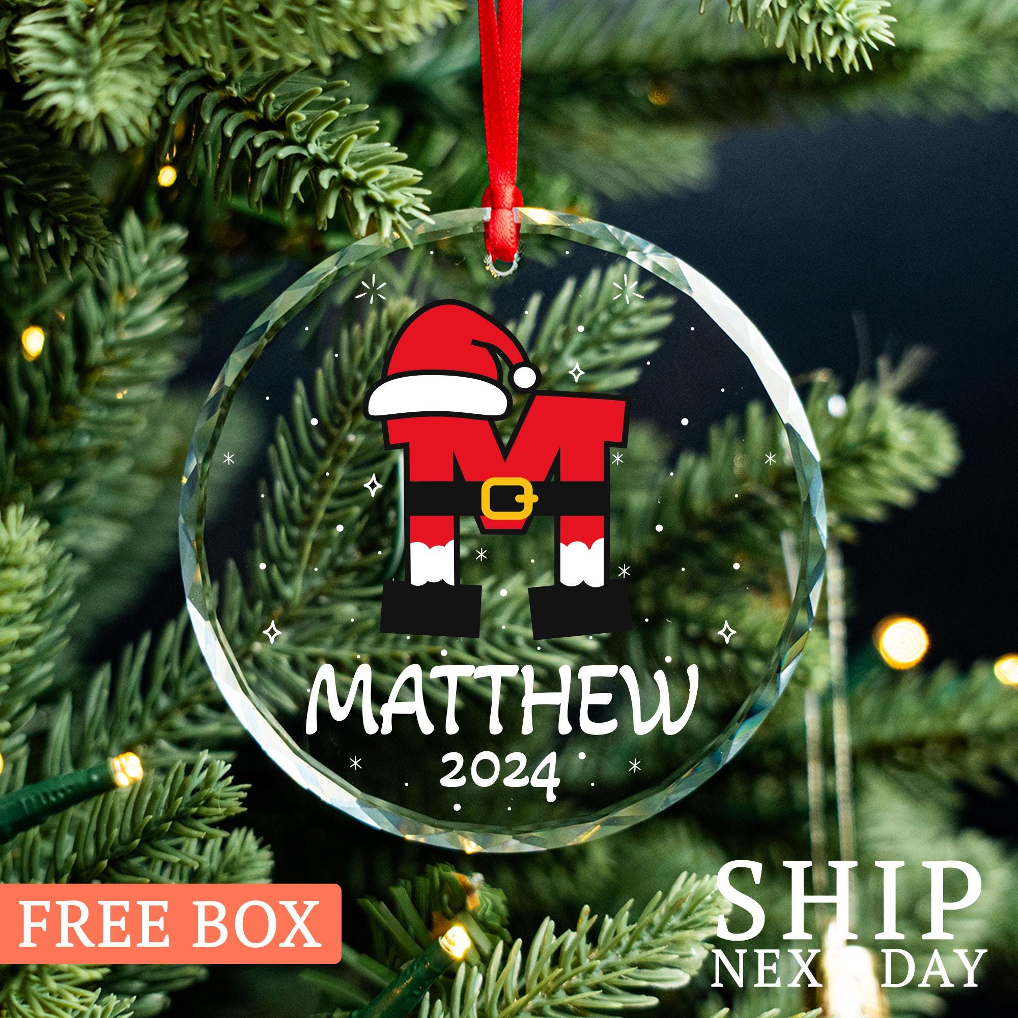 Custom Letter Name Ornament, Initial Ornament, Personalized Christmas Ornament, Christmas Gift, Holiday Ornament, Glass Ornament, Xmas Decor