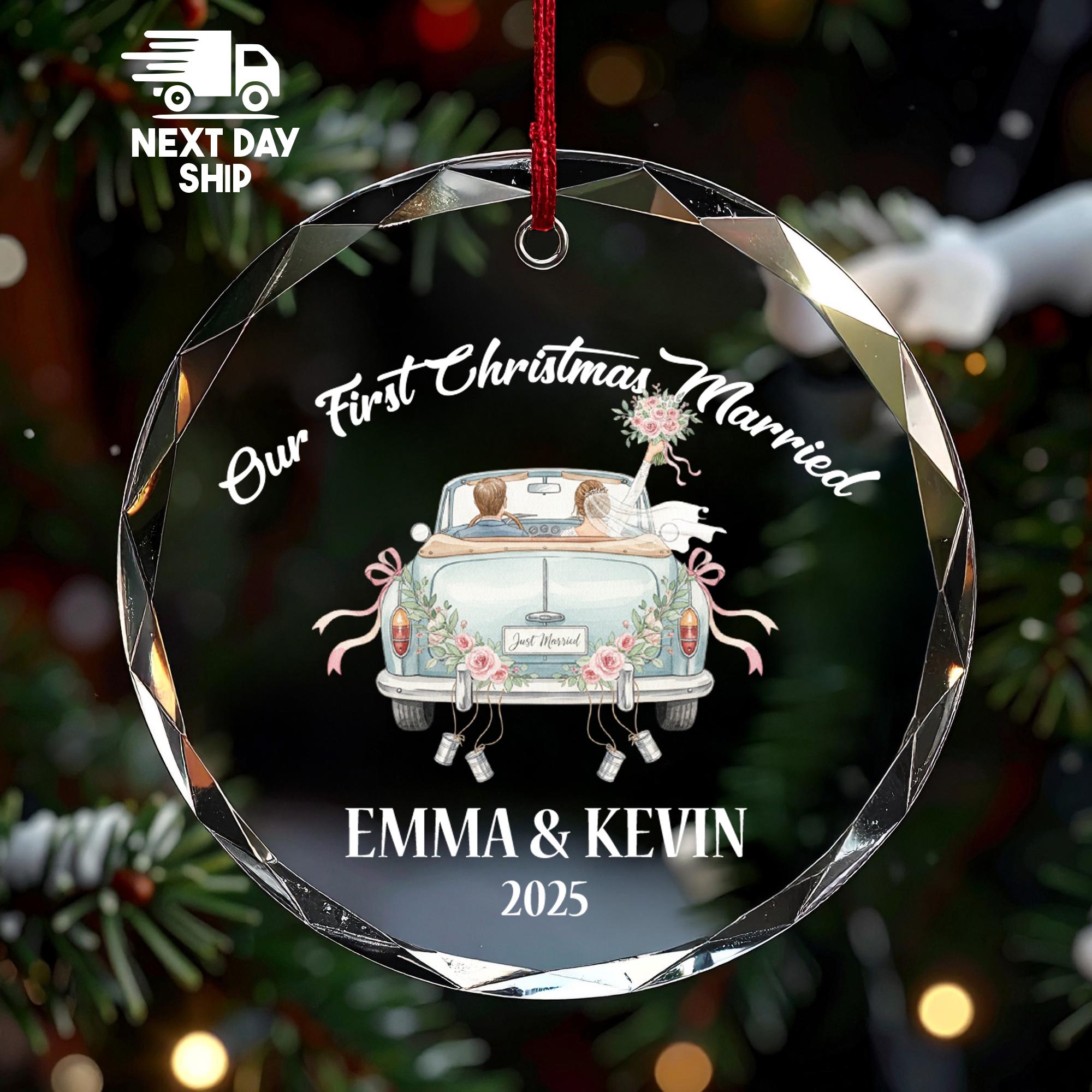 Our First Christmas Married Ornament, Personalized Newlywed Keepsake 2025, Just Married Car Gift, A Sweet Start to Our Journey