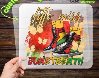 Little Miss Juneteenth DTF Transfer, Empowering Watercolor Sneakers and Butterflies, Juneteenth Celebration Design