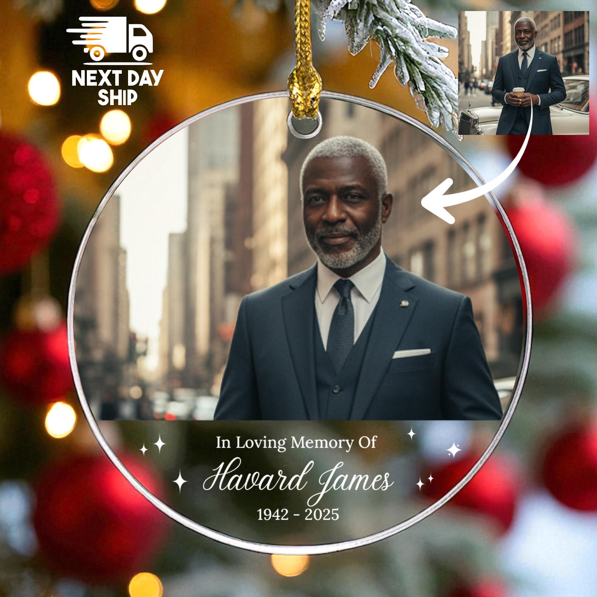 Personalized Memorial Photo Ornament, In Loving Memory of Dad Grandpa, Custom Name & Dates Keepsake, Glass Ceramic Acrylic Sympathy Gift
