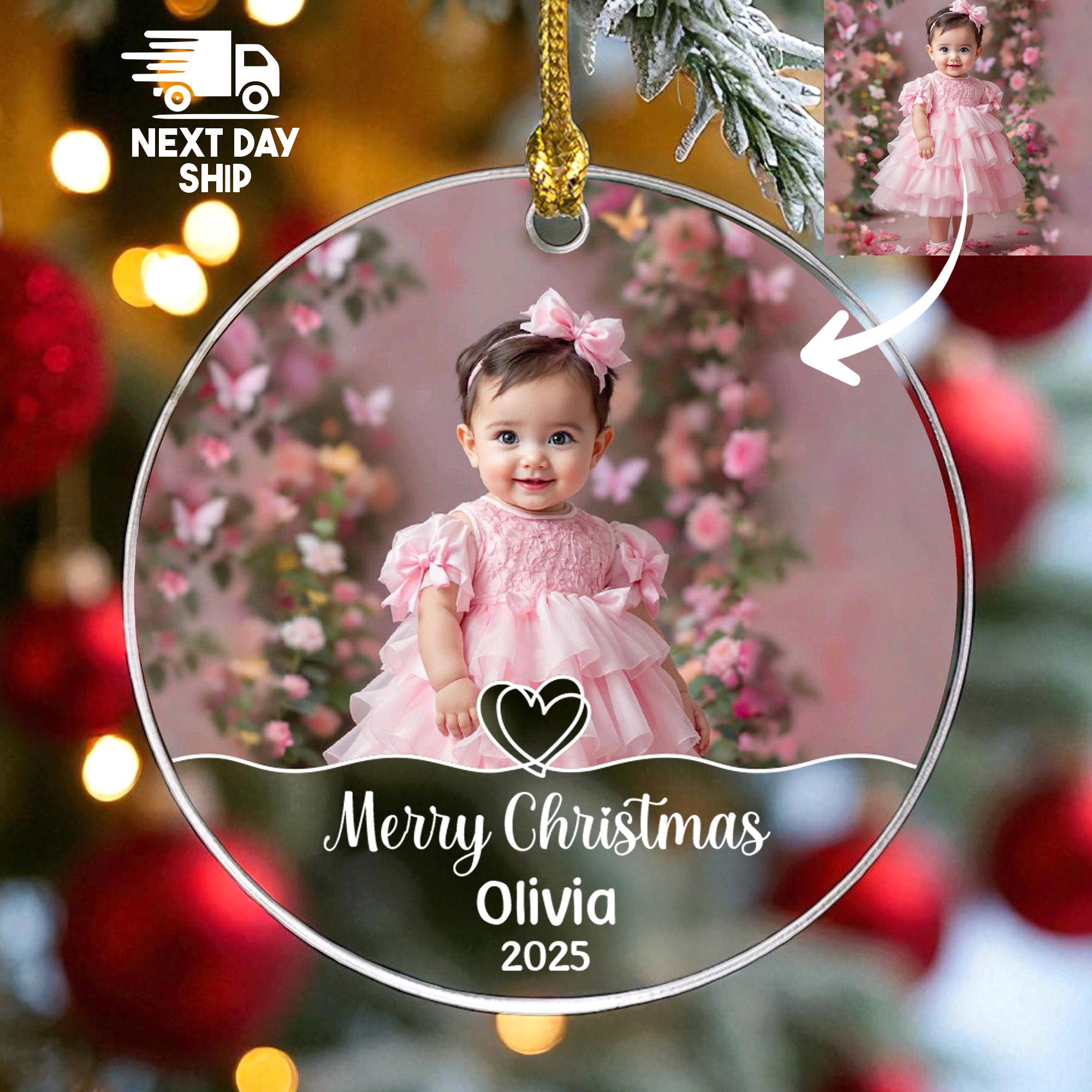 Personalized Photo Christmas Ornament 2025, Custom Kid's Photo & Name, Merry Christmas Keepsake, Glass Ceramic Acrylic Gift for Family