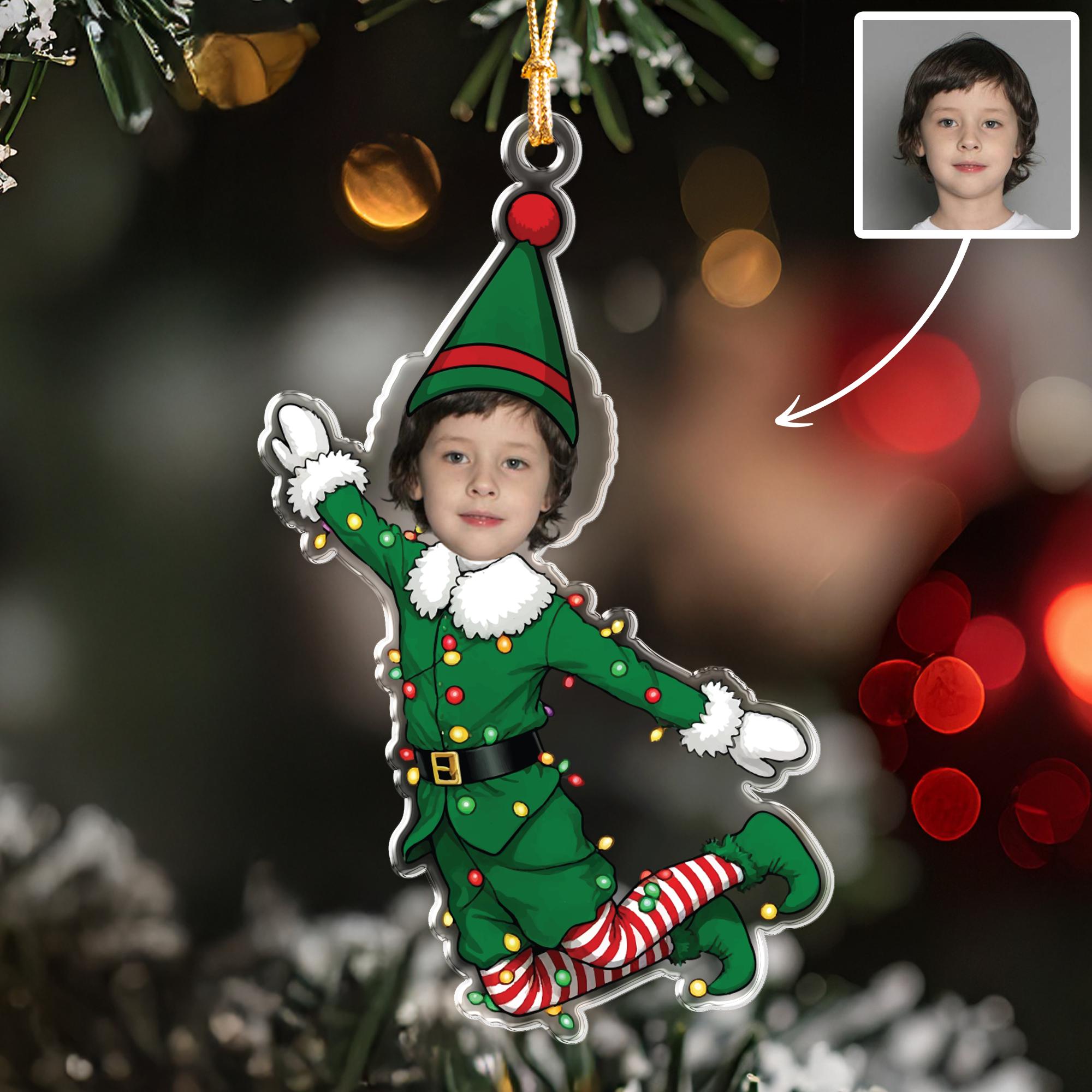 Personalized Elf Christmas Ornament, Custom Kid's Photo & Name, Cute Dancing Elf Keepsake, Xmas Tree Decor Gift for Son or Daughter