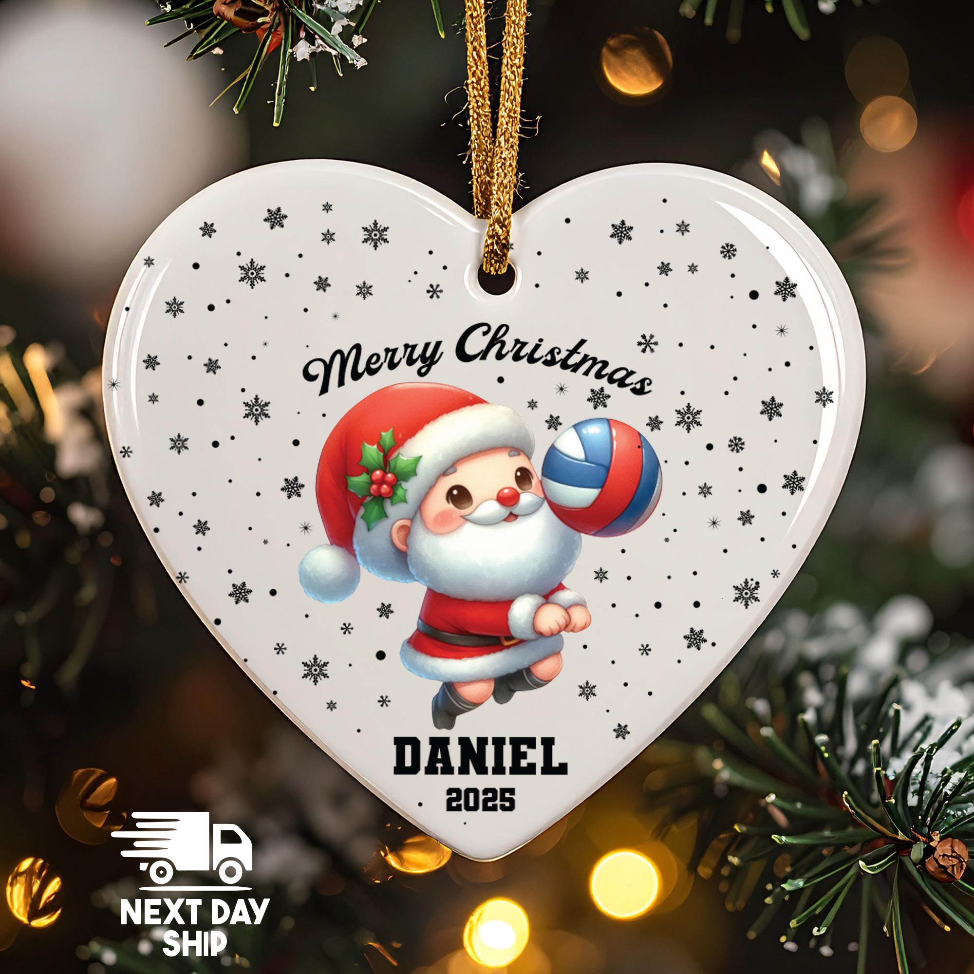 Personalized Volleyball Ornament 2025, Merry Christmas Santa, Custom Name Player Gift, Glass Ceramic Acrylic, Sports Deco