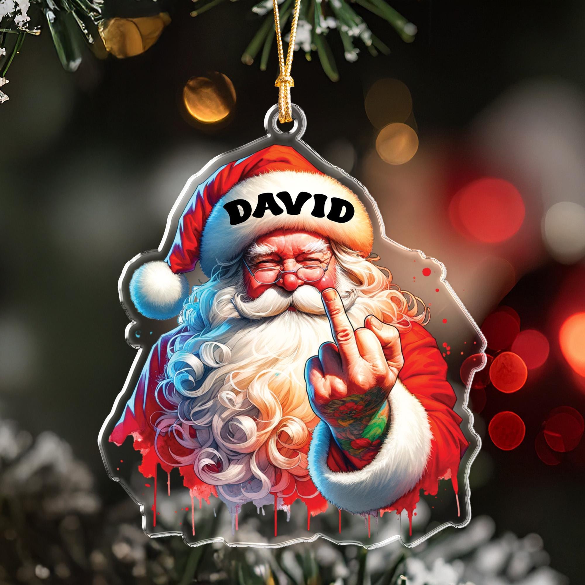 Personalized Bad Santa Ornament, Custom Name Funny Christmas Gift, Adult Humor Gag Gift, Sarcastic Xmas Keepsake, White Elephant Idea