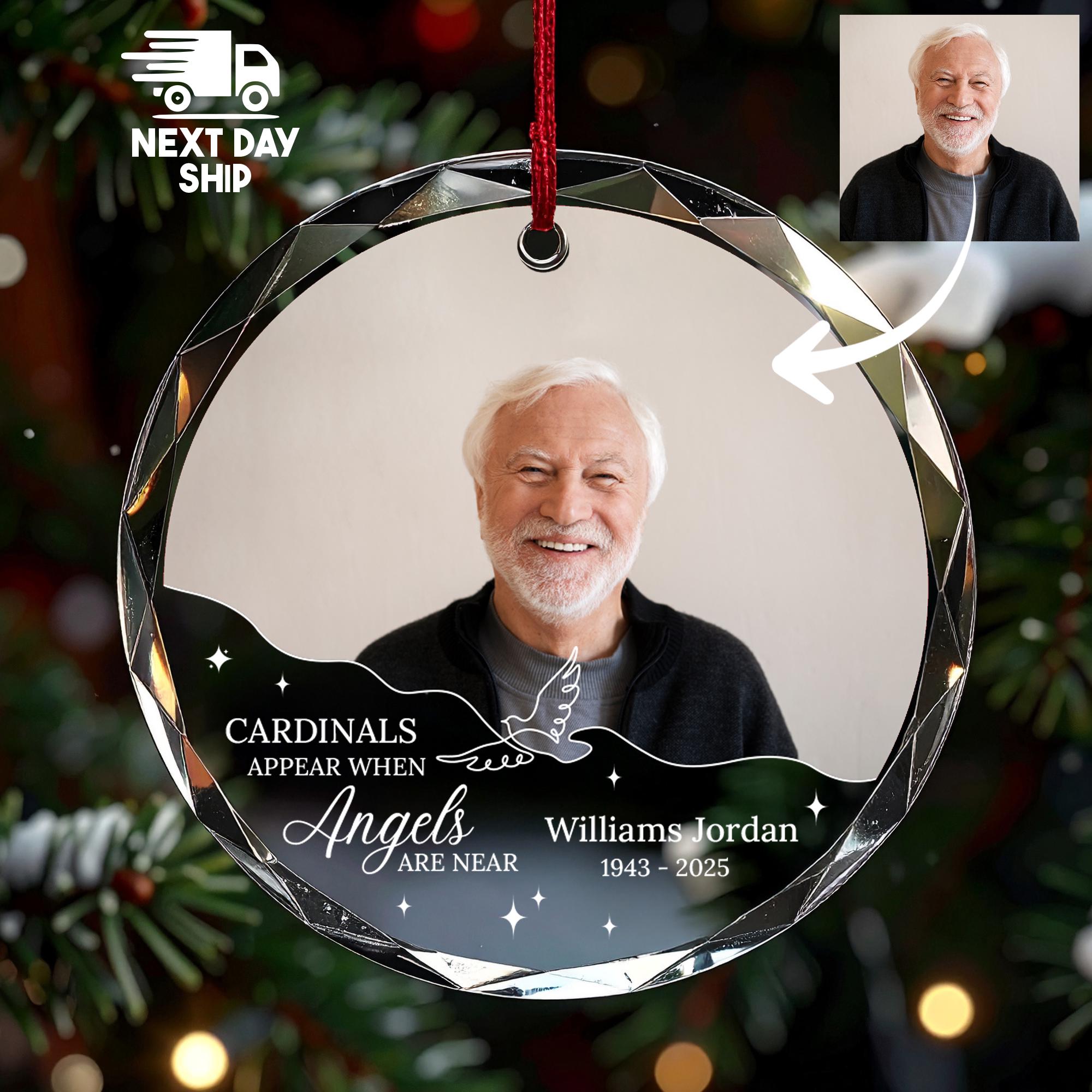 Cardinals Appear When Angels Are Near Ornament, Personalized Photo Memorial Gift, In Loving Memory, Glass Ceramic Acrylic Sympathy Gift