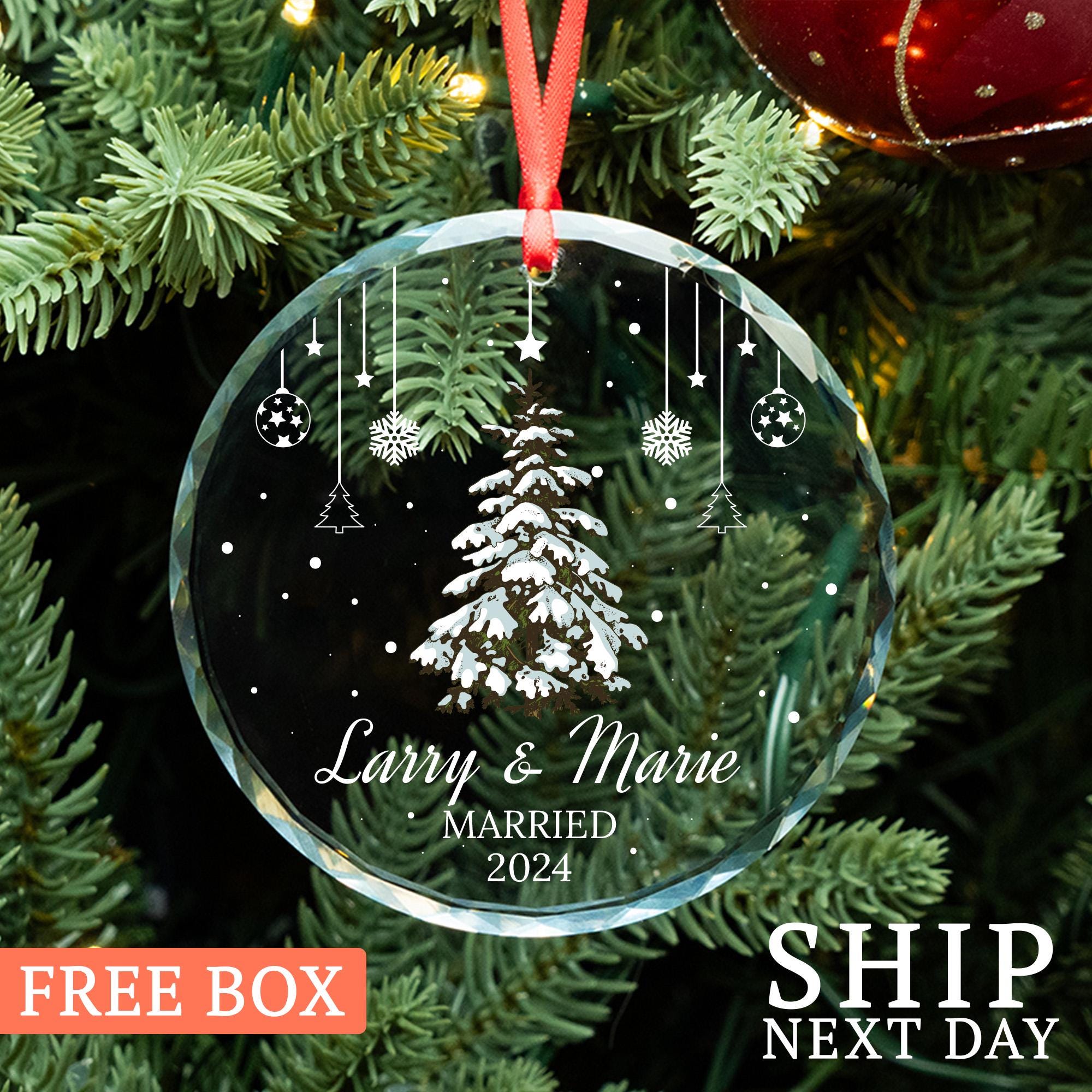 Personalized Married Ornament, Custom First Christmas Ornament, Engaged Ornament, New Family Ornament, Christmas Gift, Christmas Decoration