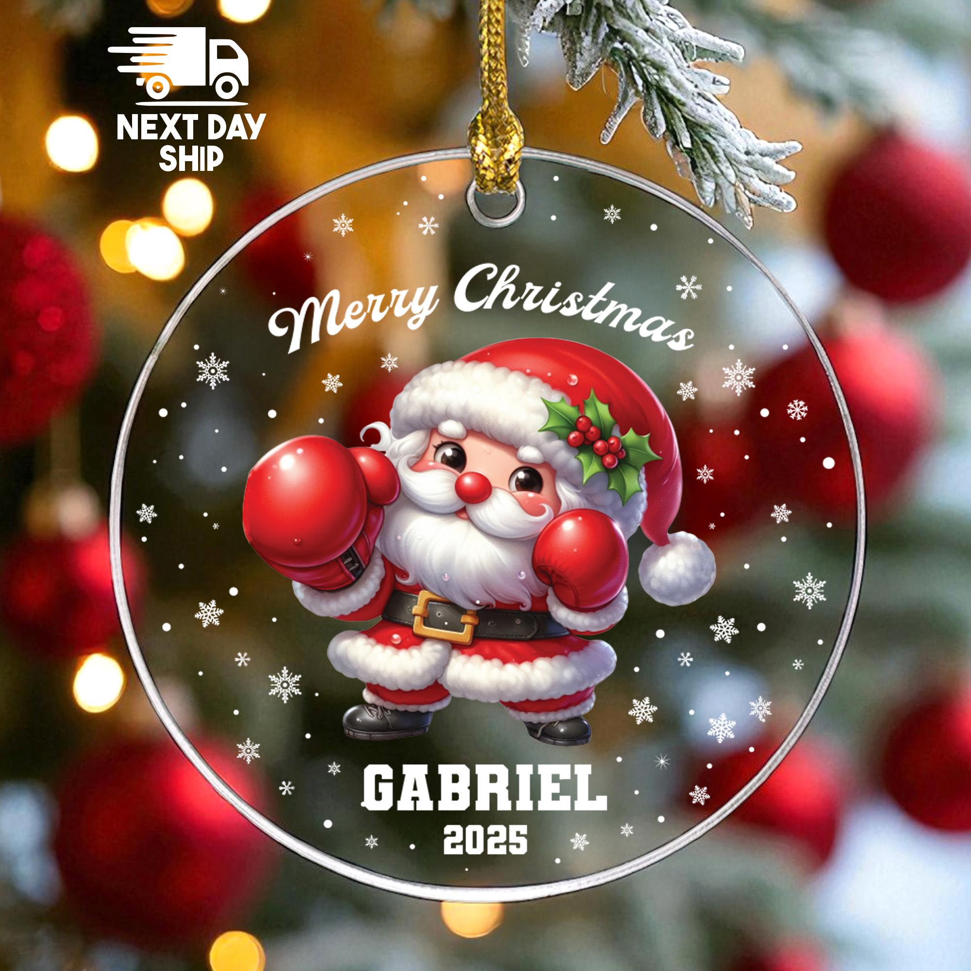 Personalized Boxing Ornament 2025, Merry Christmas Santa, Custom Name Boxer Gift, Glass Ceramic Acrylic, Kids Xmas Keepsake