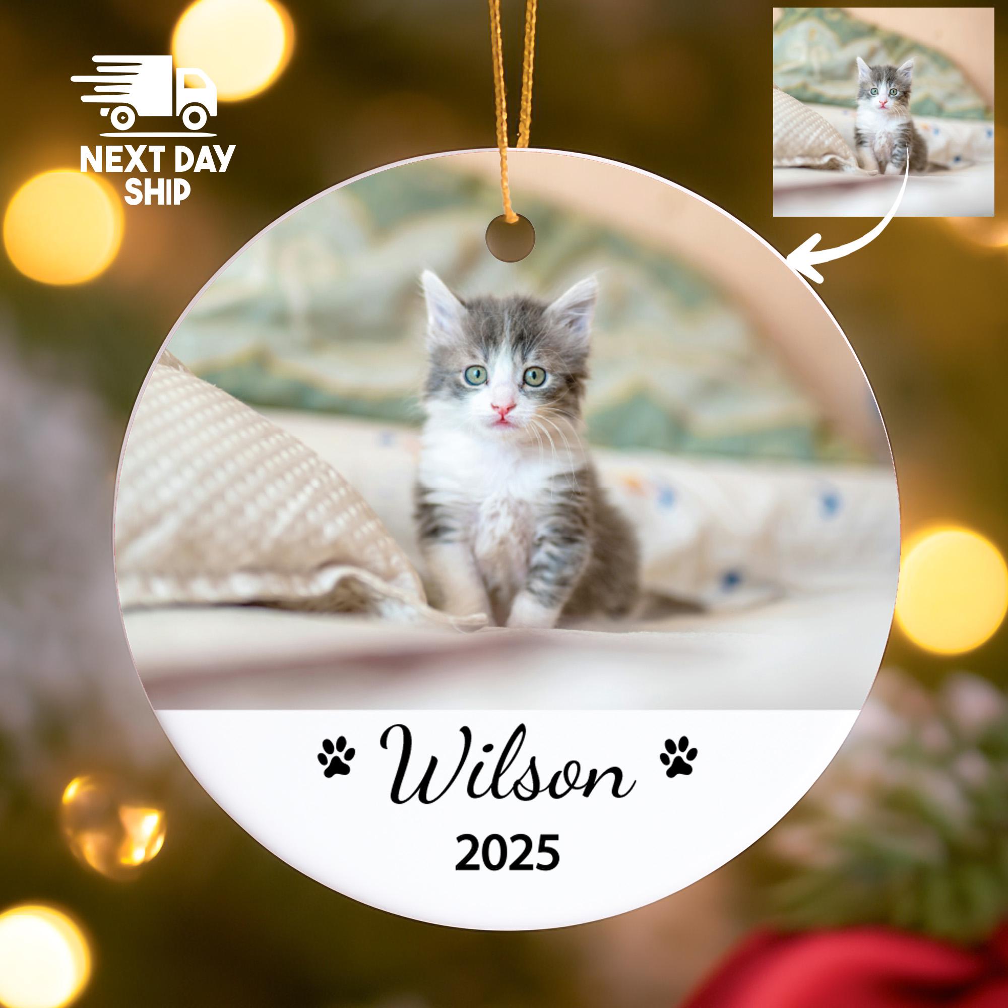 Personalized Cat Ornament 2025, Custom Pet Photo & Name Keepsake, Gift for Cat Lover, Glass Ceramic Acrylic, Cat Mom Dad Gift