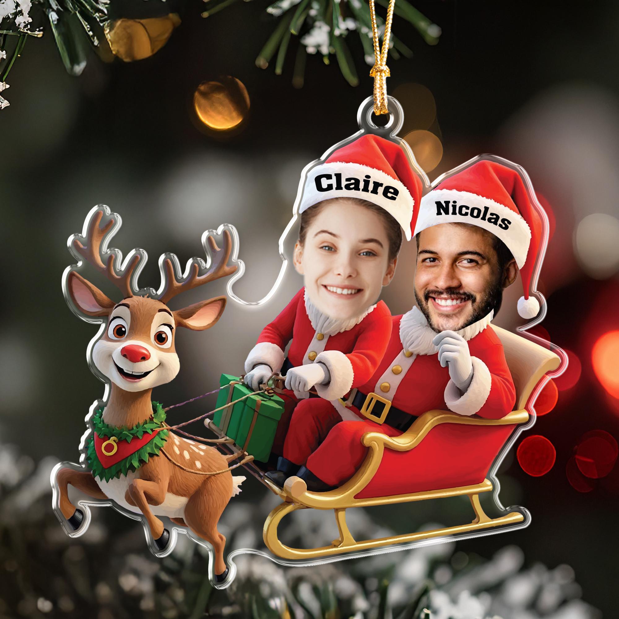 Personalized Couple's Christmas Ornament, Custom Photo & Names, Our First Christmas Together Keepsake, Sleigh Ride Gift for Boyfriend