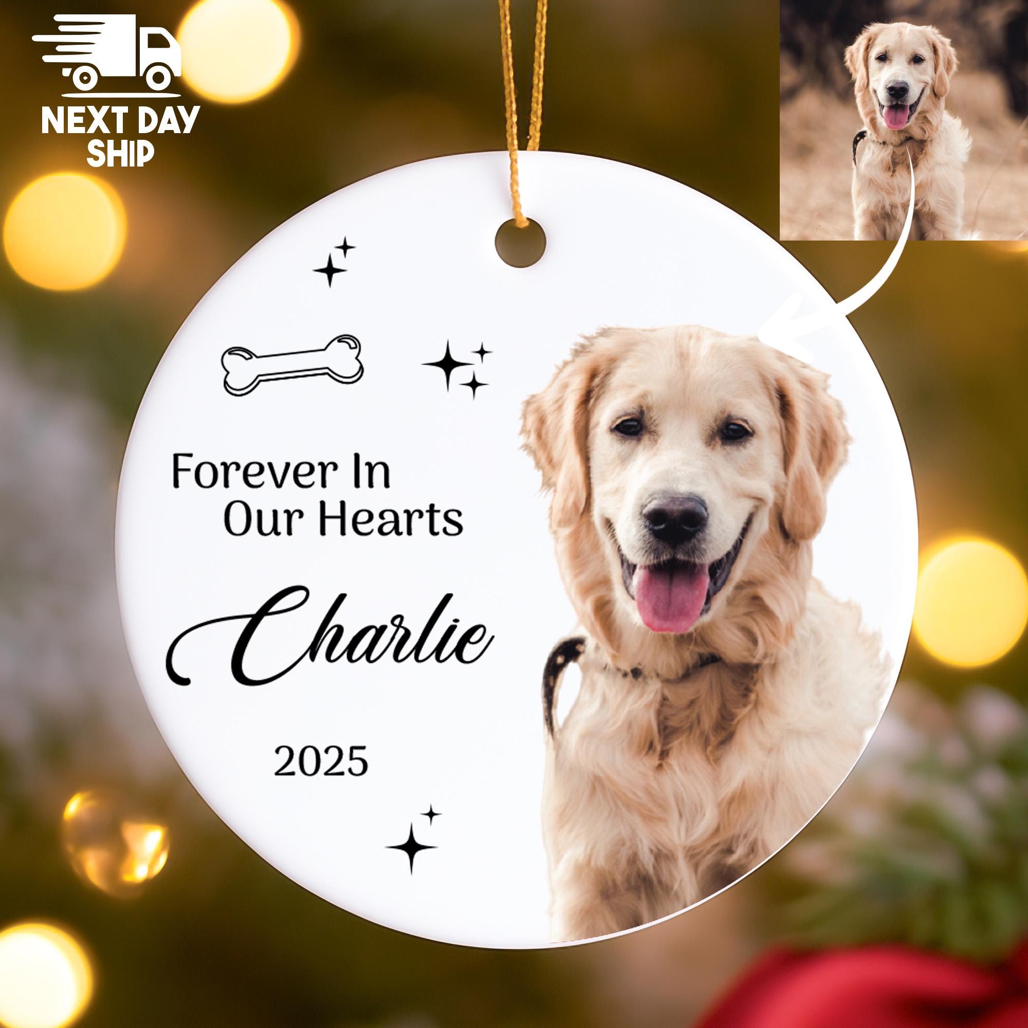 Personalized Dog Memorial Ornament, Custom Pet Photo Keepsake, 'Forever In Our Hearts' Glass Ceramic Acrylic, Loss of Pet Gift 2025