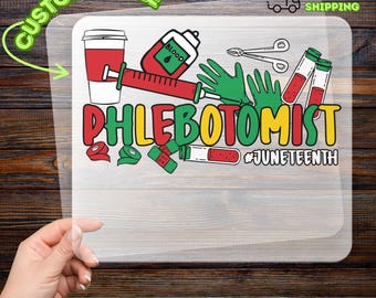 Phlebotomist Juneteenth DTF Transfer, Empowering Cartoon Design, Medical Professional Cultural Pride, Ready to Press Decal