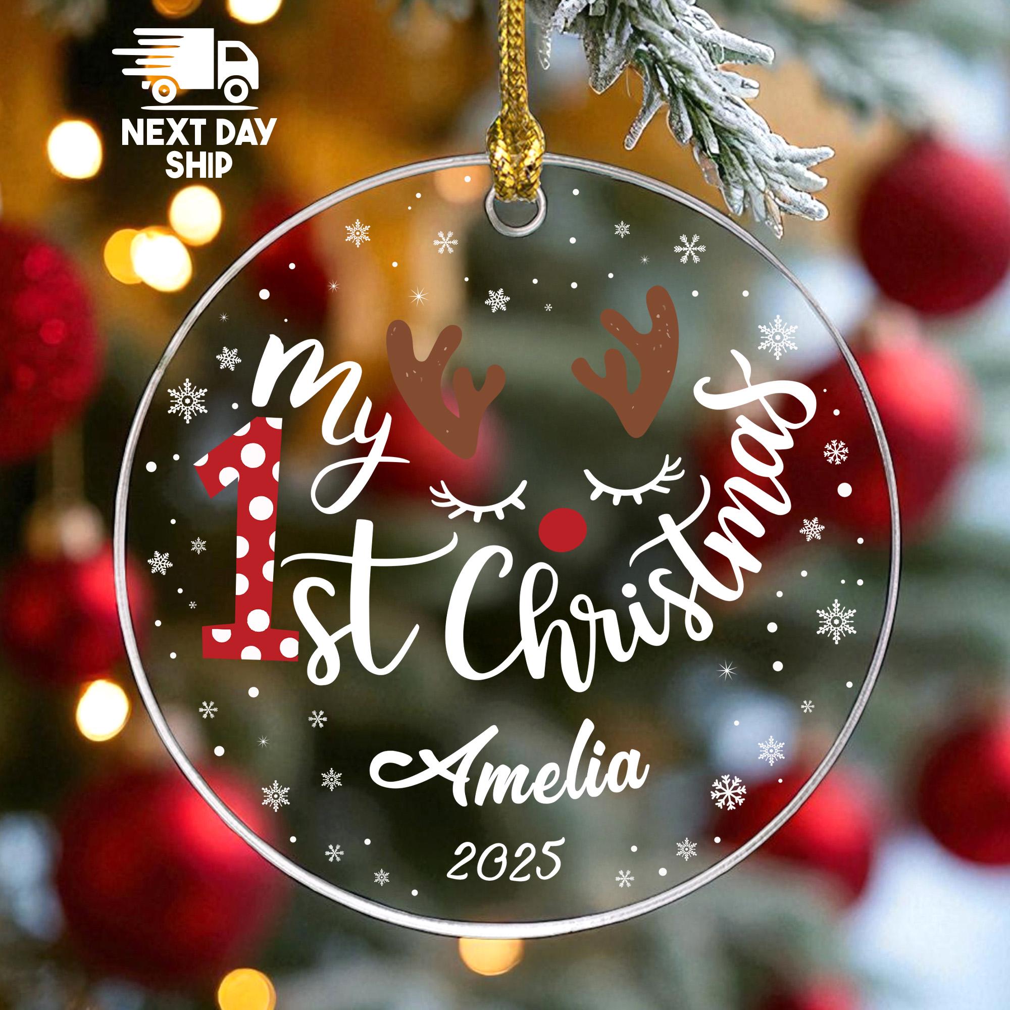 Baby's First Christmas 2025 Ornament, Personalized Name, Cute Reindeer Keepsake, 1st Xmas Gift for Baby Girl Boy, Glass Ceramic Acrylic