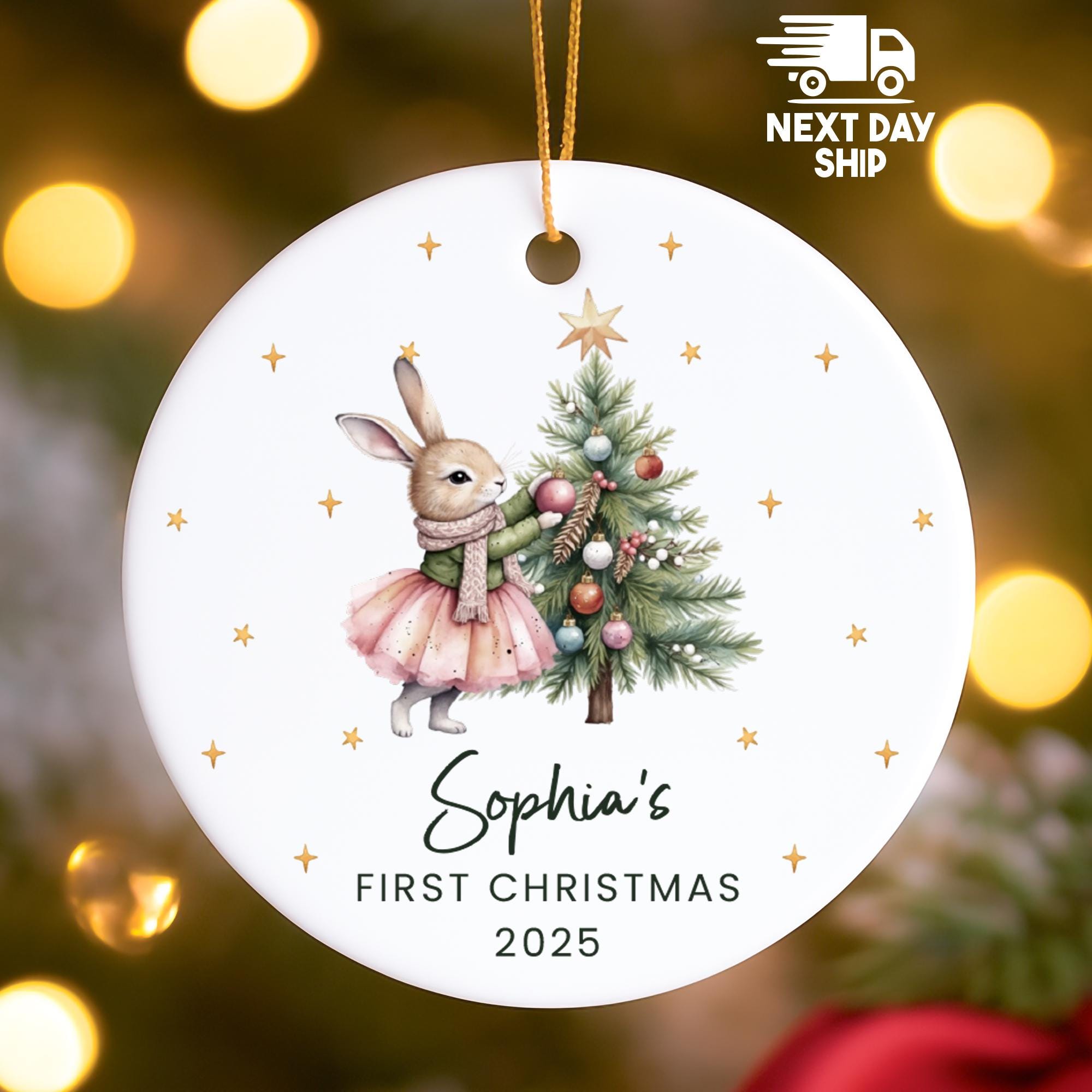 Personalized Baby's First Christmas Ornament 2025, Custom Name Bunny Keepsake, Nursery Decor Gift, A Sweet Holiday Beginning