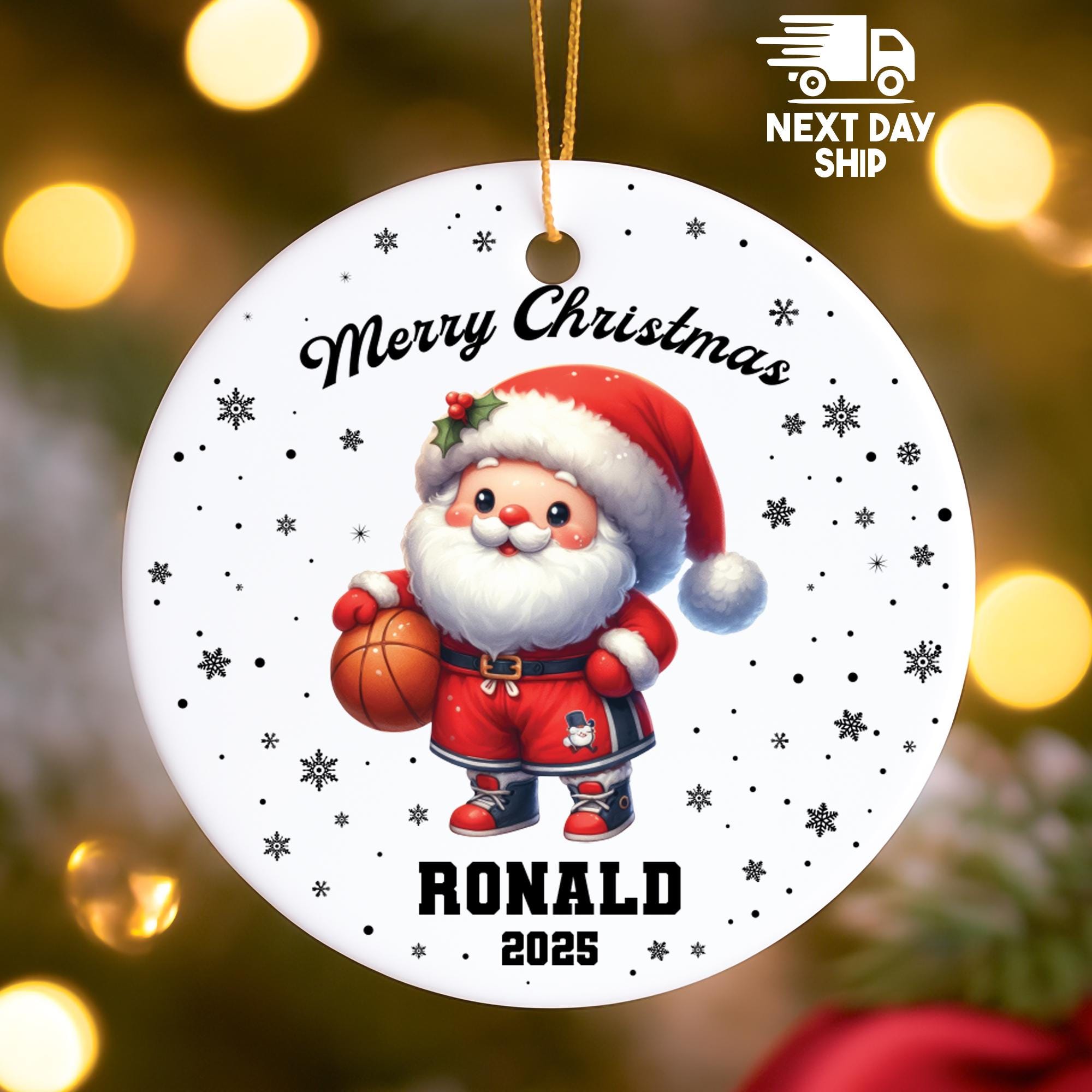 Personalized Basketball Ornament 2025, Merry Christmas Santa, Custom Name Player Gift, Glass Ceramic Acrylic, Kids Xmas Keepsake