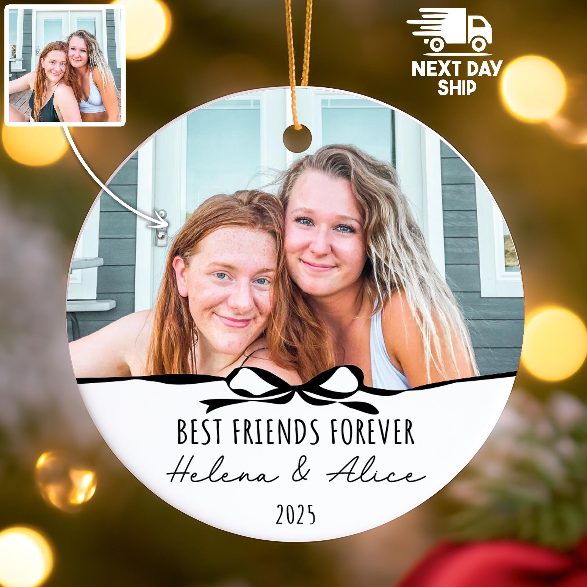Personalized Best Friends Forever Photo Ornament, Custom Names 2025, BFF Keepsake, Glass Ceramic Acrylic, Christmas Gift for Bestie