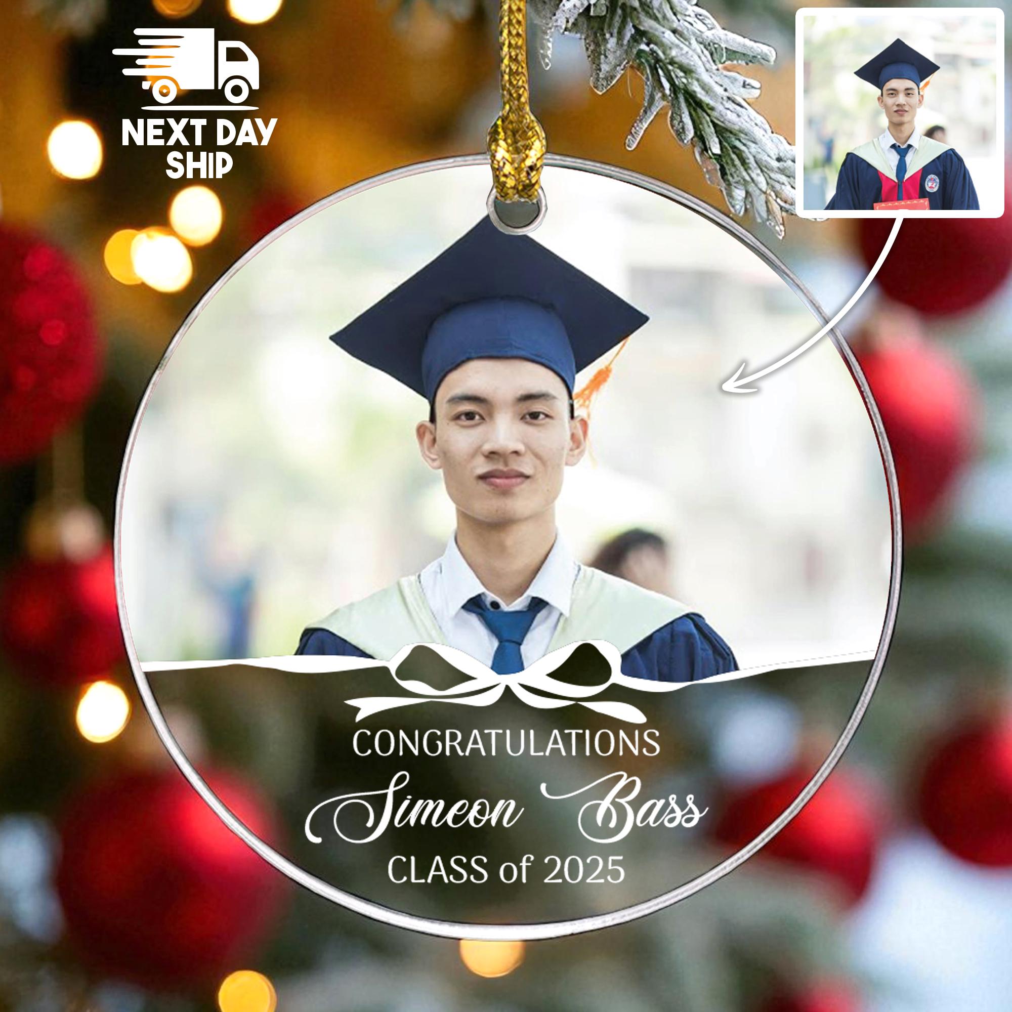 Personalized Graduation Photo Ornament, Congratulations Class of 2025, Custom Name Keepsake, Glass Ceramic Acrylic, College Grad Gift
