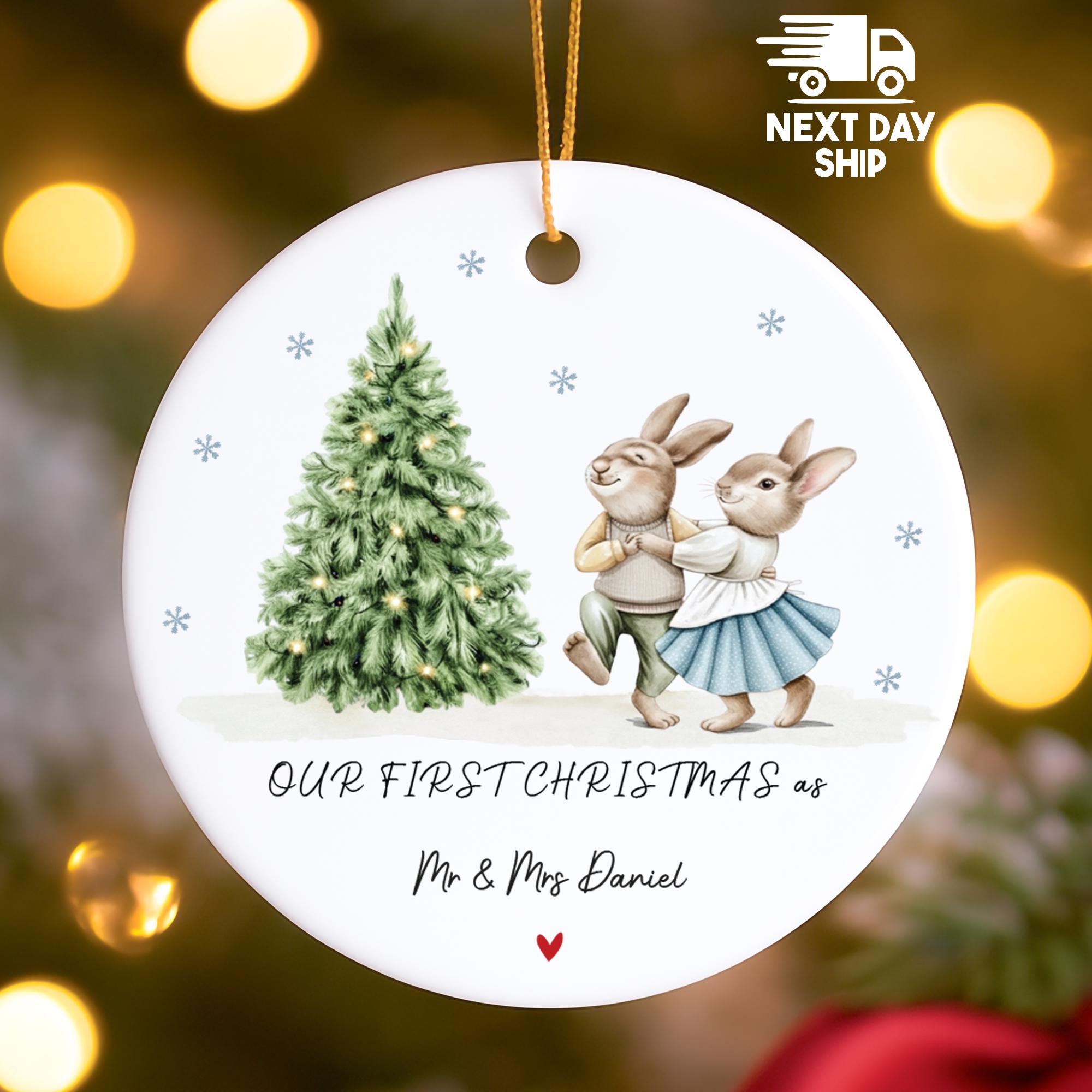 Our First Christmas as Mr & Mrs Ornament, Personalized Wedding Keepsake 2025, Rabbit Couple Gift, A Hoppy Holiday Together
