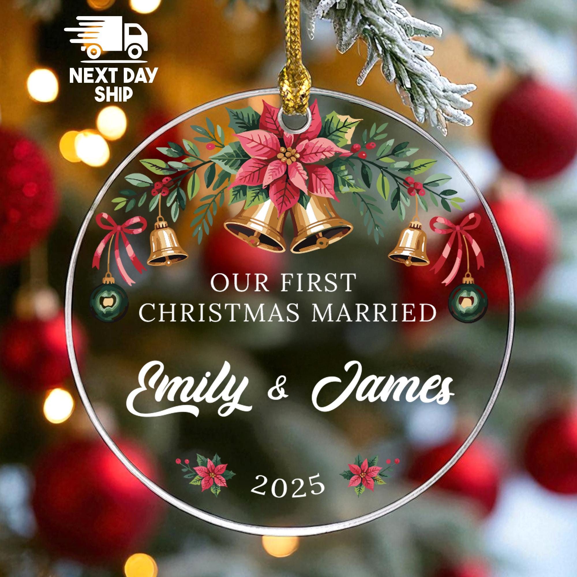 Our First Christmas Married Ornament, Personalized Newlywed Keepsake 2025, Custom Couple's Gift, Ringing In Our First Holiday