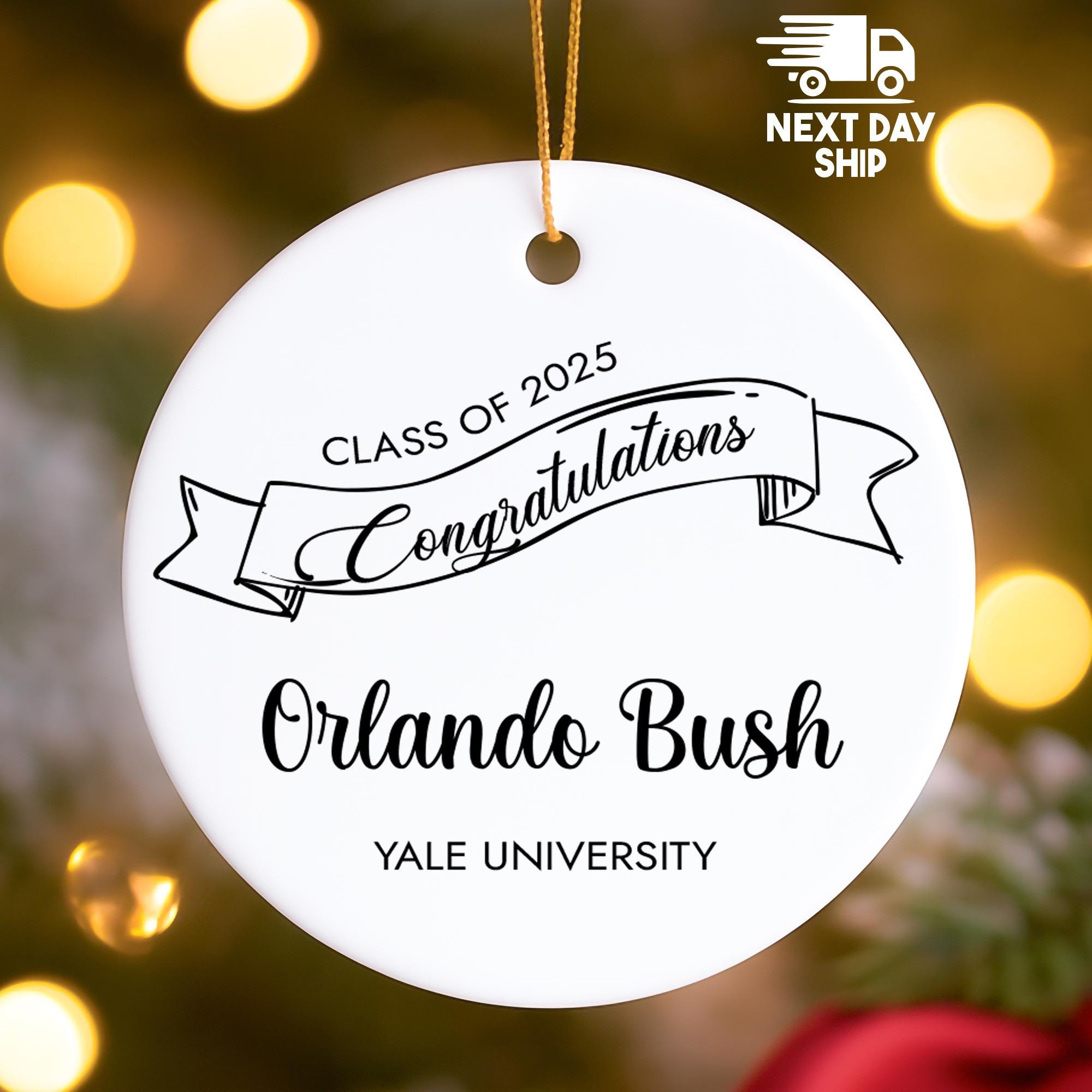 Personalized Graduation Ornament Class of 2025, Custom Name & University, Congratulations Grad Gift, Glass Ceramic Acrylic Keepsake