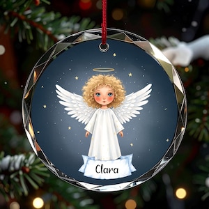 Personalized Angel Ornament, Custom Name Guardian Angel Keepsake, Christmas Religious Gift for Daughter, Glass Ceramic Acrylic Decor