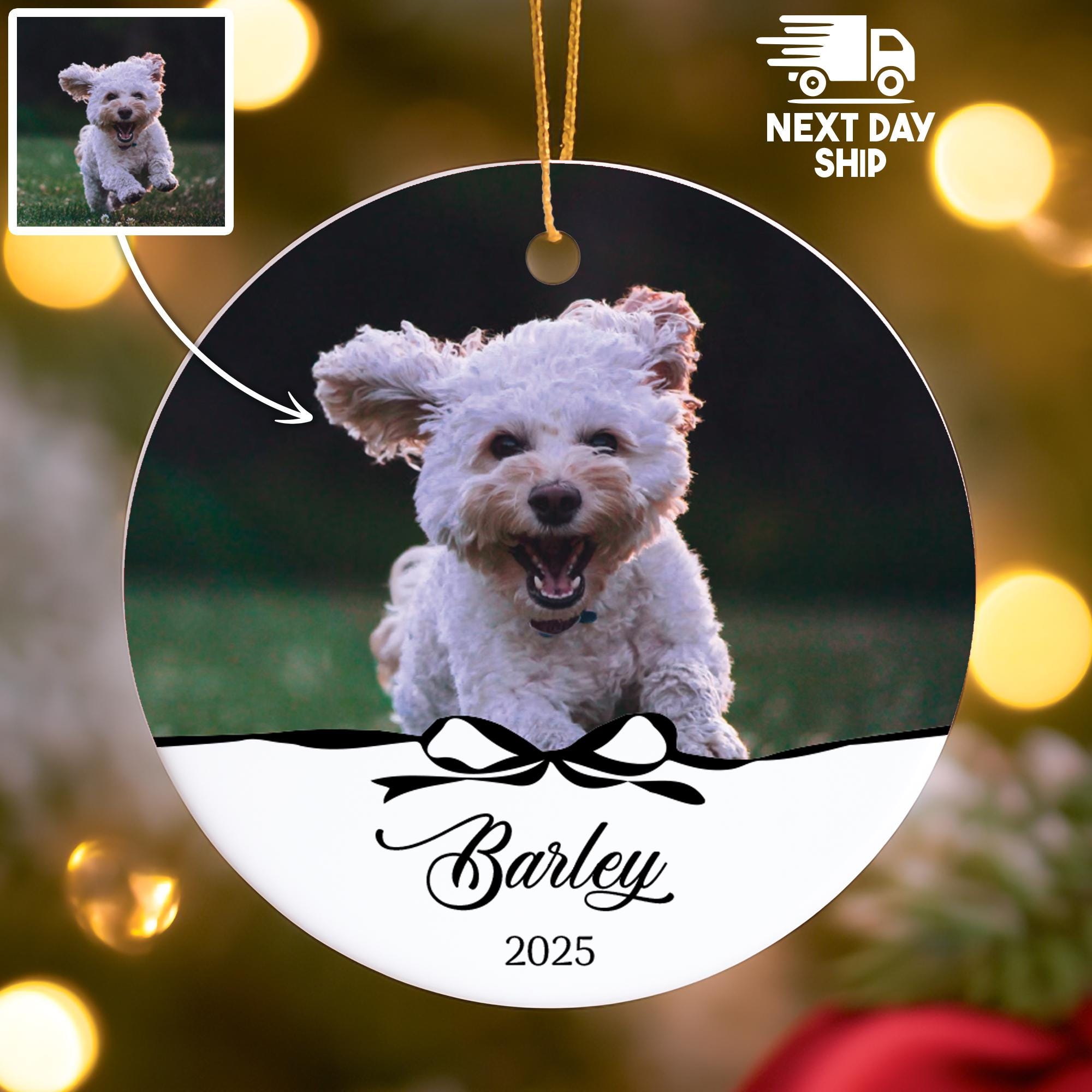 Personalized Pet Photo Ornament 2025, Custom Dog Cat Name Keepsake, Christmas Gift for Pet Lover, Glass Ceramic Acrylic Decor