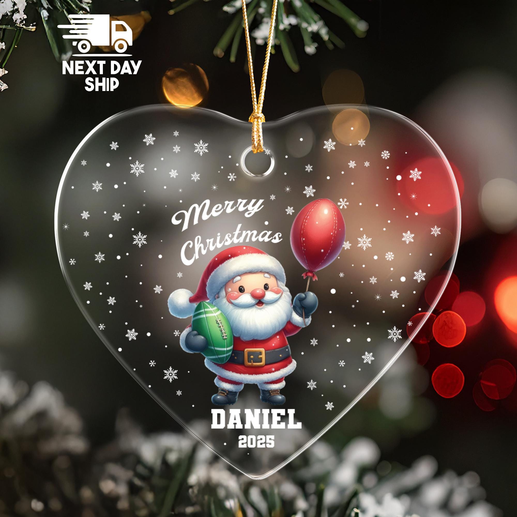 Personalized Santa with Balloon Ornament 2025, Custom Name Cute Christmas Keepsake, Glass Ceramic Acrylic, Kids Holiday Gift