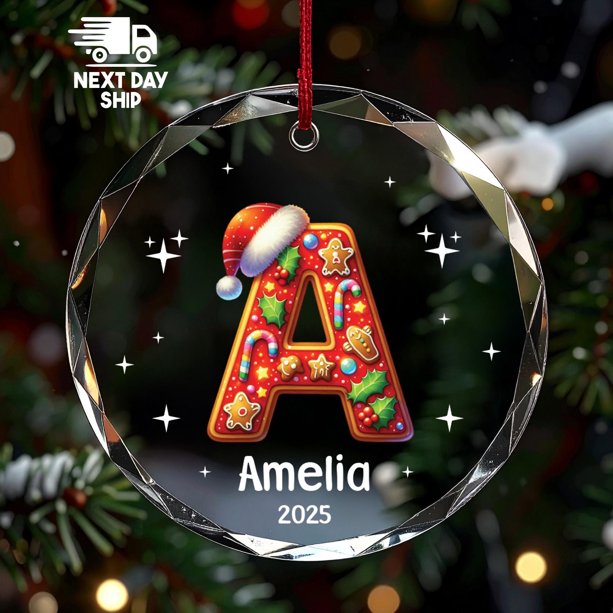 Personalized Gingerbread Letter Ornament, Custom Initial & Name, Cookie Theme Monogram, Glass Ceramic Acrylic Christmas Gift