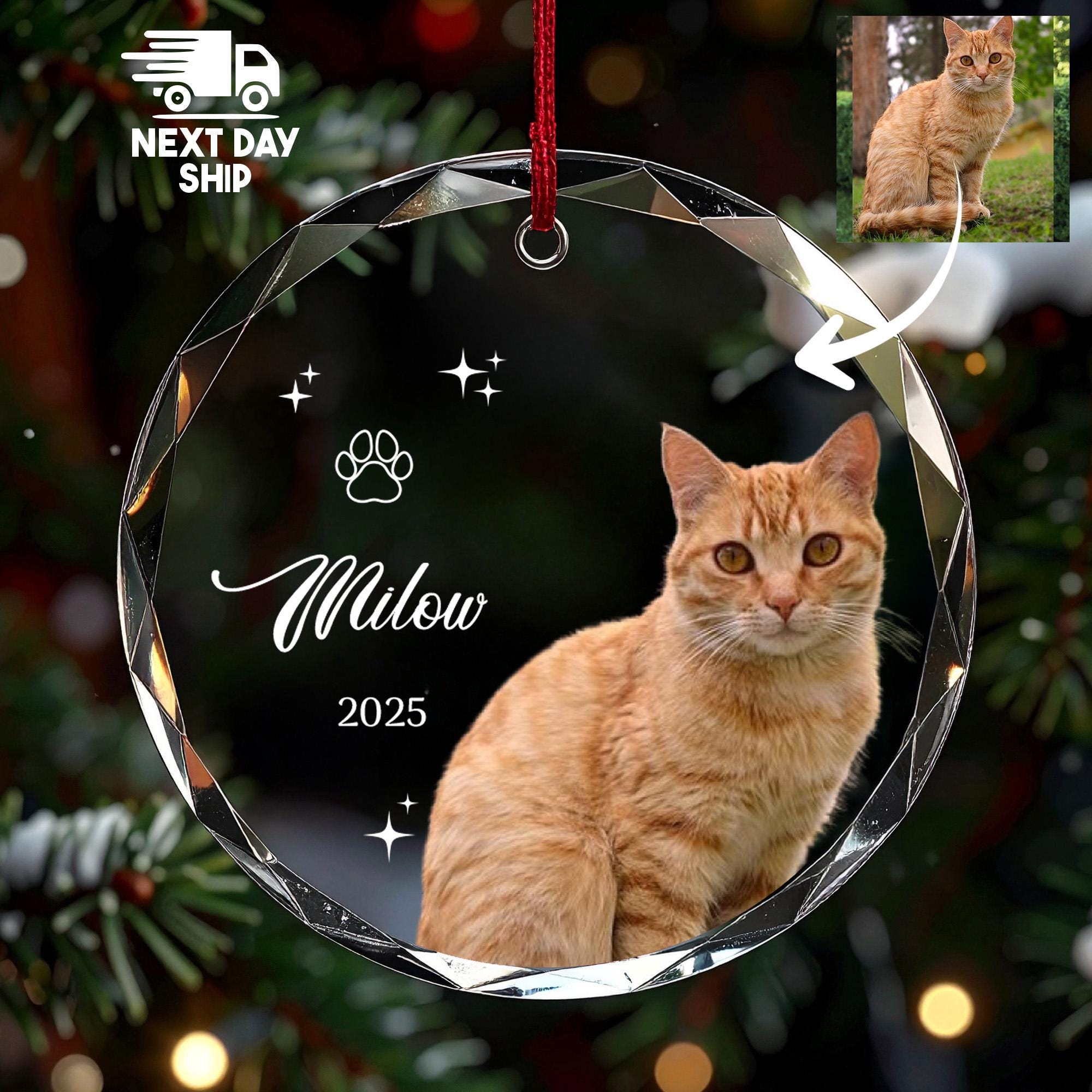 Personalized Cat Ornament 2026, Custom Pet Photo & Name Keepsake, Gift for Cat Lover, Glass Ceramic Acrylic, Cat Mom Dad Gift, Calico Cat