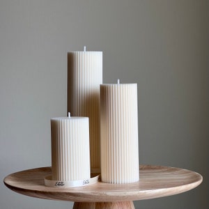 Ribbed Pillar Candle | Soy Wax Candle | Decorative Candle | Aesthetic Handmade Candle| Shaped White Candle| Unscented Candles| Unique Candle