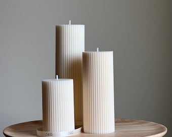 Ribbed Pillar Candle | Soy Wax Candle | Decorative Candle | Aesthetic Handmade Candle| Shaped White Candle| Unscented Candles| Unique Candle