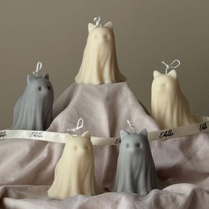Halloween Cat & Dog Ghosts Candle Duo: Hand-Poured Soy Wax Sculptural Candles