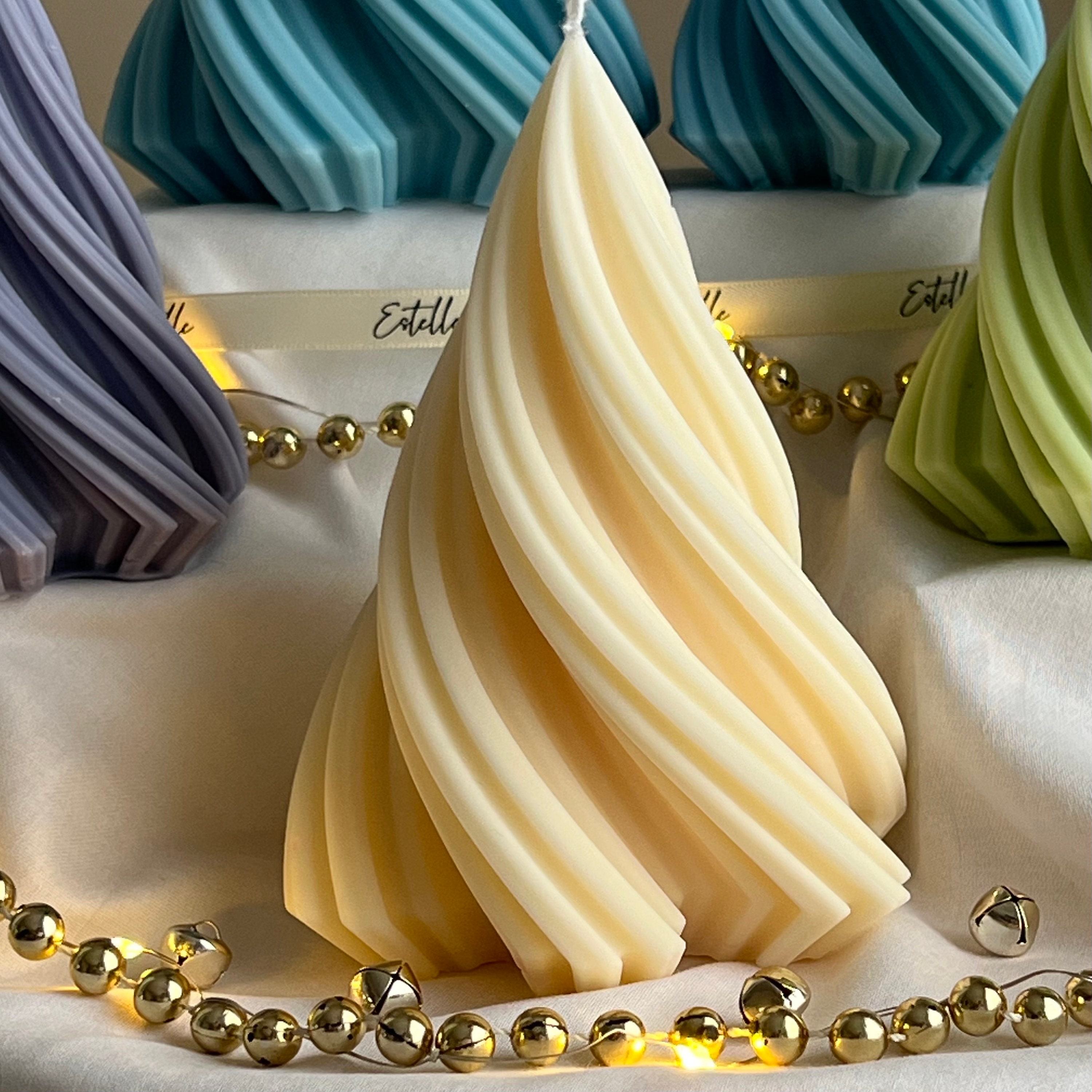 Swirl Ribbed Christmas Tree Candle | Handmade Soy Wax Decor - Etsy