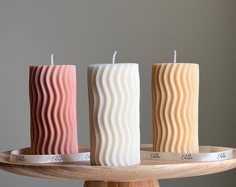 Ribbed Wave Pillar Candle | Trendy Handmade Decorative Candle | Pillar Twisted Shaped Candle| Aesthetic Interior Decoration| Unique Candle