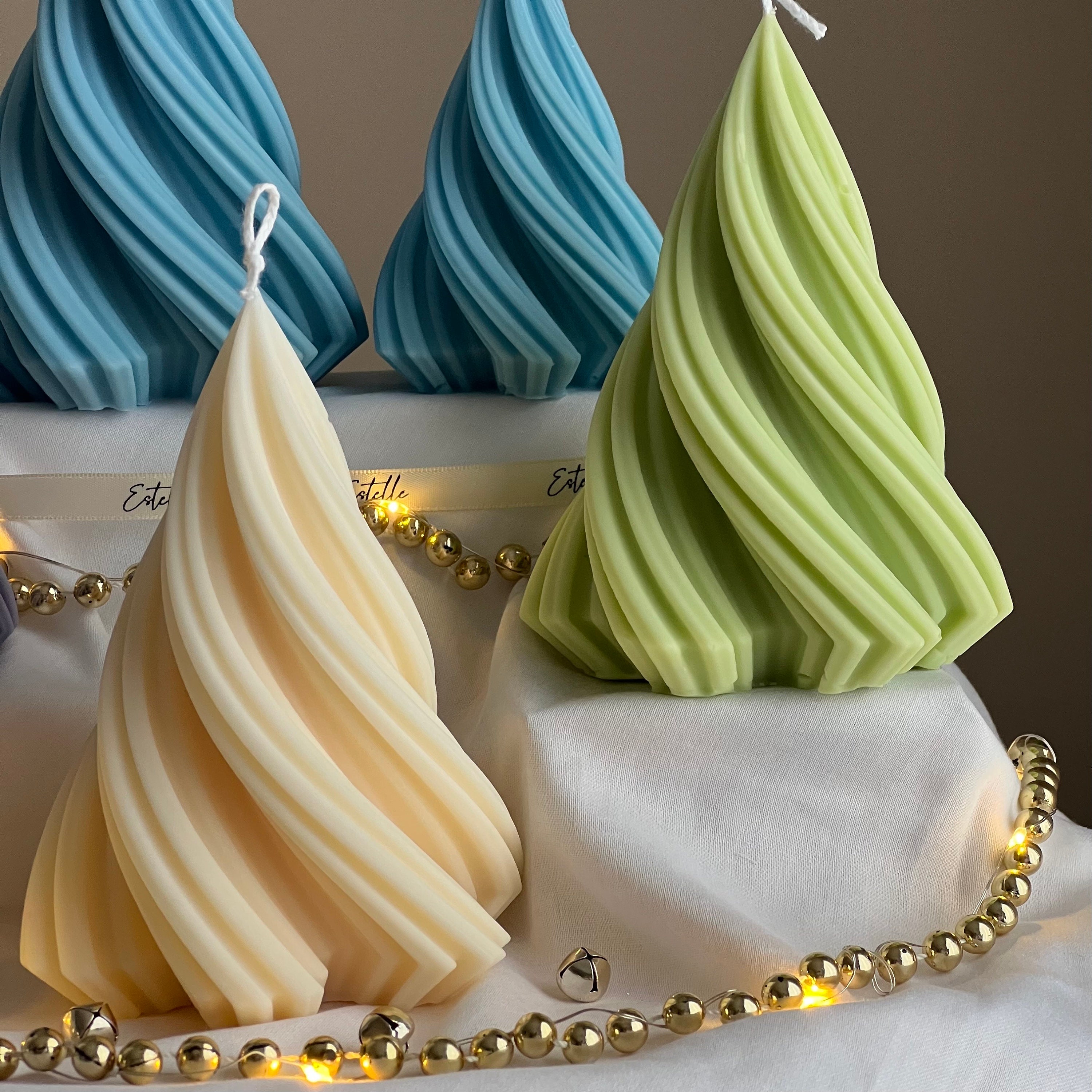 Swirl Ribbed Christmas Tree Candle | Handmade Soy Wax Decor - Etsy