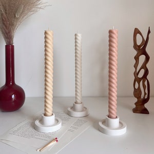 Tall Twisted Soy Wax Taper Candle: Handmade Pastel Decor