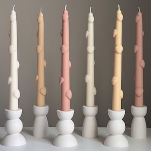 Shell Taper Candle: Handmade Soy Wax Dinner Candle