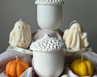 Sojawaskaars met eikelpot: handgemaakte jesmoniet, herfstgeur