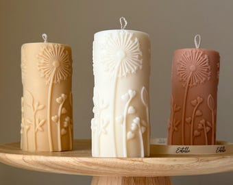 Dandelions Soy Pillar Candle: Handmade Home Decor (12cmx5.5cm)