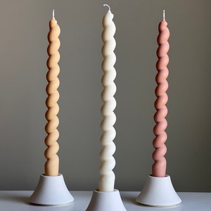 Tall Twisted Soy Wax Taper Candle: Handmade Pastel Decor
