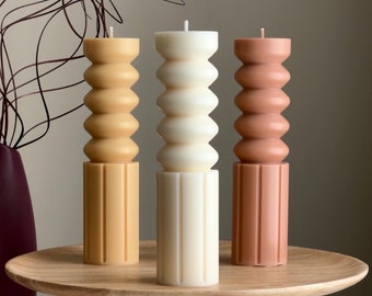 Round Tall Pillar Candle | Soy Wax Candle| Decorative Candle| Wavy Pillar| Aesthetic Candle| Shaped Candle| Unscented Candles| Unique Candle