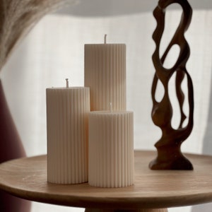 Ribbed Pillar Candle Set | Soy Wax Candle | Decorative Candle | Aesthetic Candle | Shaped White Candle | Unscented Candles| Unique Candle