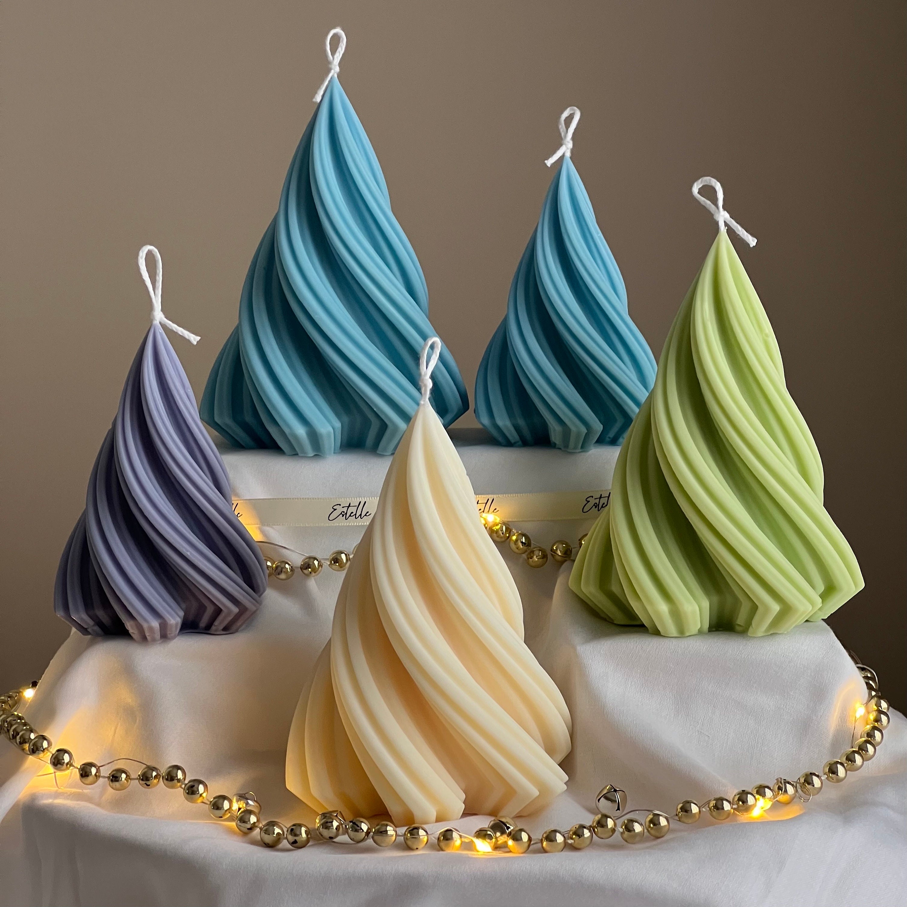 Swirl Ribbed Christmas Tree Candle | Handmade Soy Wax Decor - Etsy